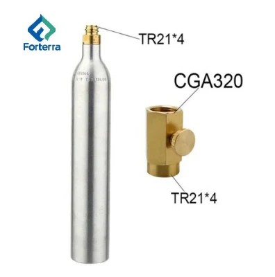 Cylindre en aluminium de soude de CO2 personnalisé de 0,6 l, cylindre de gaz de dioxyde de carbone de 425g pour les boissons et la bière